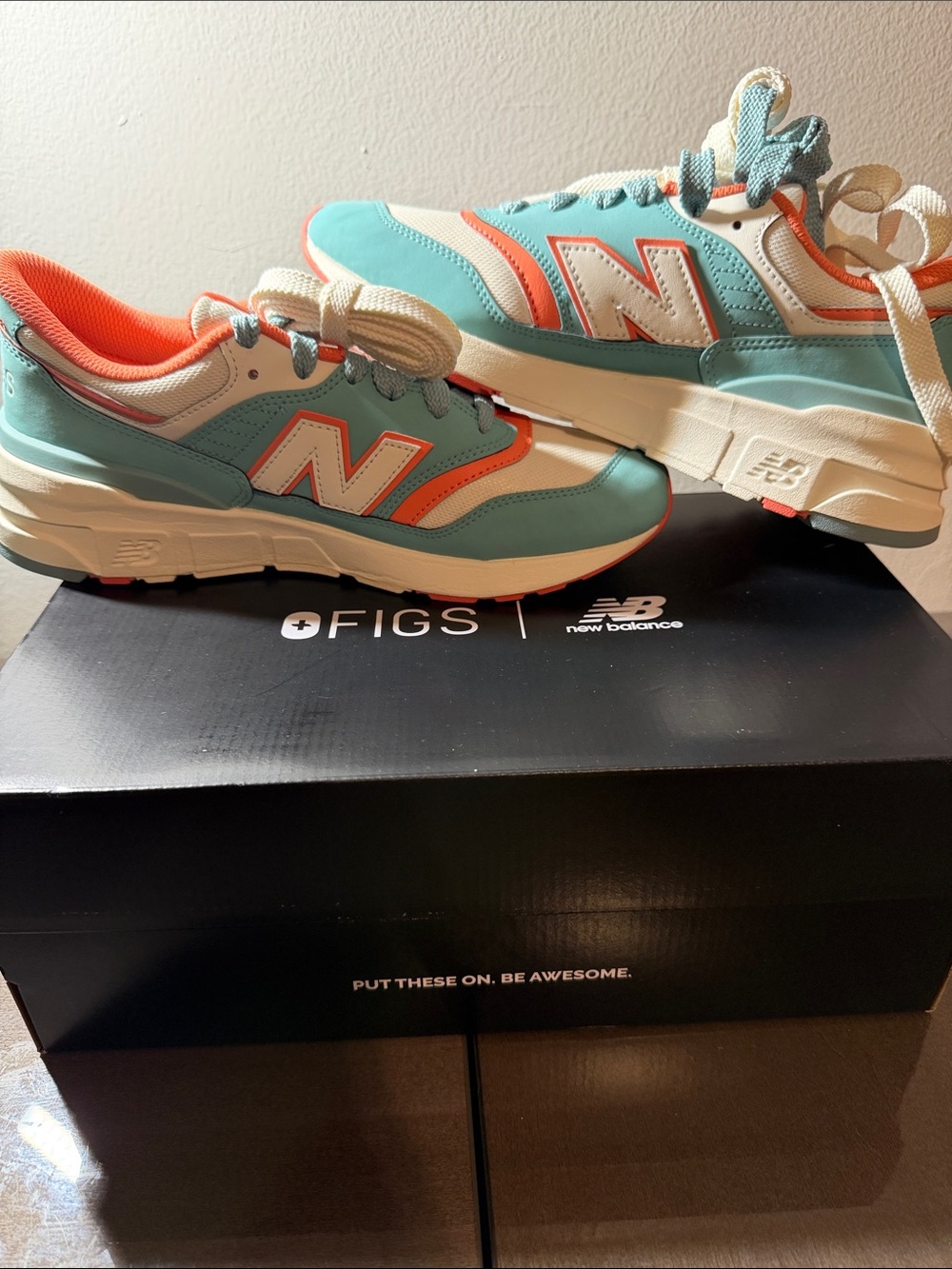Brand New! New Balance/Figs Teal & Coral Retro Runner Sneakers